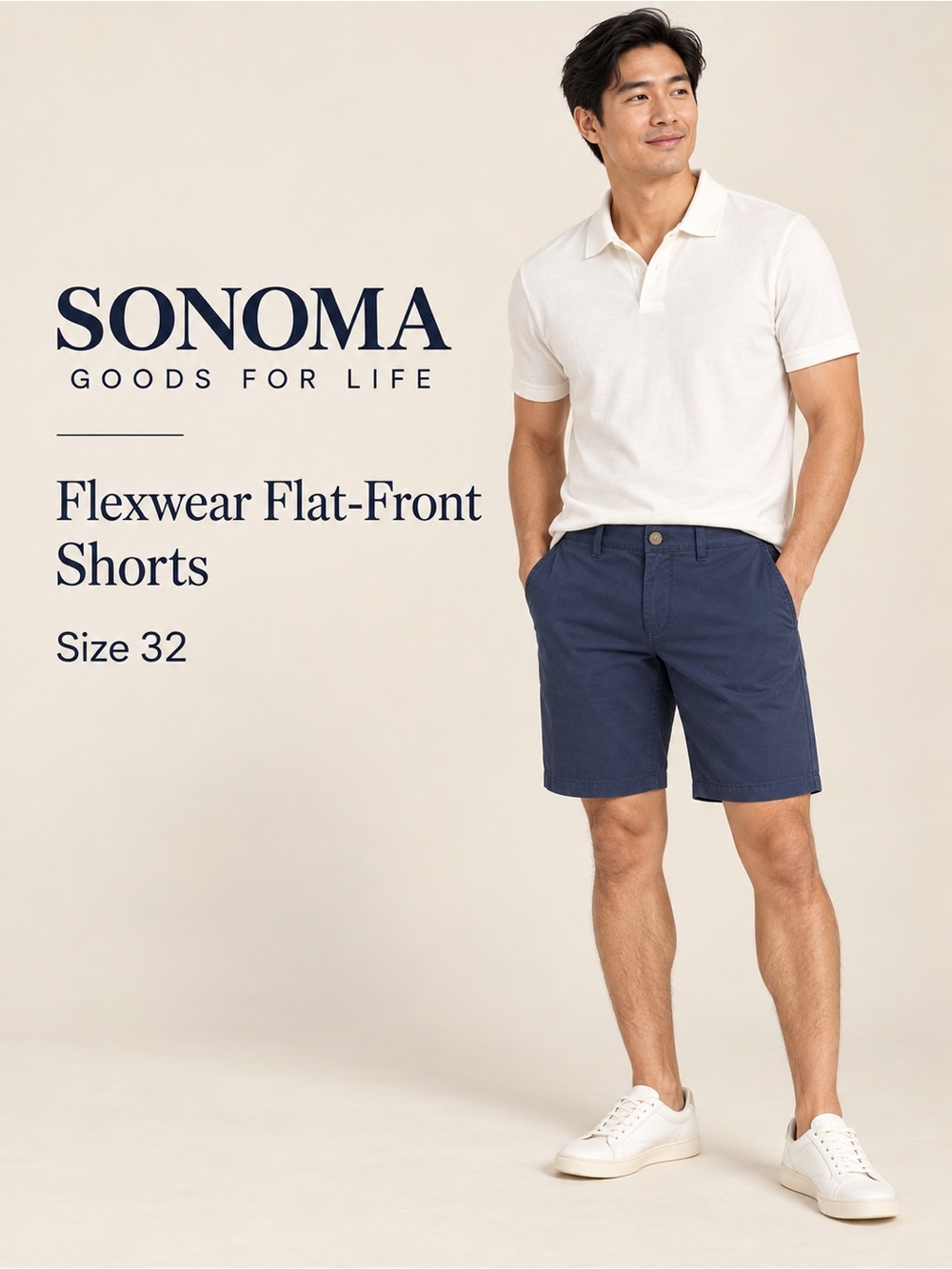 Sonoma Goods For Life Flexwear Navy Flat Front Shorts 32 NWT